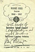 Front cover of program for Toronto Symphony Orchestra Secondary School Concert, signed by Bernard Heinze, 1947