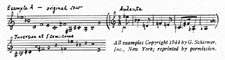 Hand-drawn example A from Gould's notes for Schönberg's CONCERTO FOR PIANO AND ORCHESTRA, OP. 42
