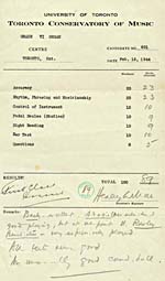 Toronto Conservatory of Music examination results, grade 6 organ, February 16, 1944