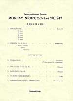 Inside page of the program for the International Artists series recital, 1947