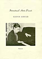 Back cover of the program for the International Artists series recital, 1947, with a photograph of Glenn Gould at his piano