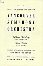 Program for Vancouver Symphony Orchestra concert, 1951