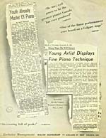 Back page of a 1951 publicity flyer, with excerpts from newspaper reviews of Gould's concerts