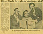 Newspaper article with photograph of Glenn Gould and his parents, June 18, 1957