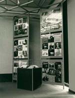 Photograph of a display of the record jackets of Gould's works