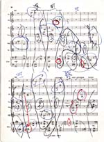 Annotated page 10 of score, CONCERTO FOR NINE INSTRUMENTS, OP. 24, by Anton Webern