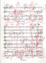 Annotated page 4 of score, CONCERTO FOR NINE INSTRUMENTS, OP. 24, by Anton Webern