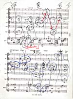 Annotated page 9 of score, CONCERTO FOR NINE INSTRUMENTS, OP. 24, by Anton Webern