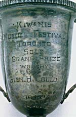 Detail of the inscription on the Kiwanis Music Festival silver trophy