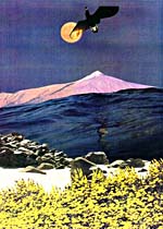 Collage of moonlit mountain by Joan McCrimmon Hebb